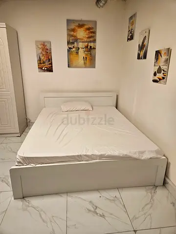 White Wooden Double Bed with Headboard and Storage Base - Good Condition