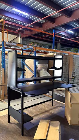 Black Metal Computer Desk with Shelves and Side Storage