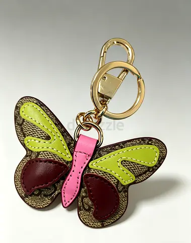 Coach Butterfly Leather Keychain Charm - Brown/Green/Pink