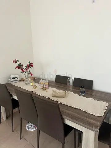 Dining table with 6 chairs - wood finish and tv unit