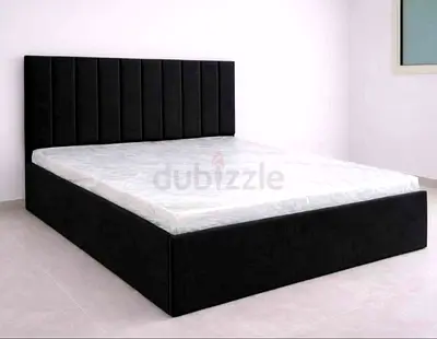 Brand New Black Upholstered Platform King Size Bed with Padded Headboard (Queen/Double)