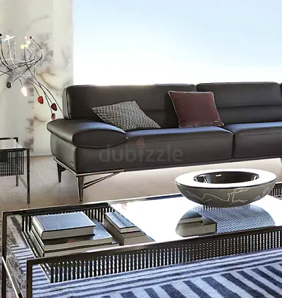 Original Roche Bobois Nota Bene Large 2.5-seater sofa genuine grey Italian leather 196x75x95 cm