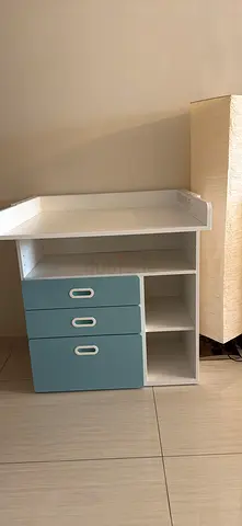 White and Blue Baby Changing Table with Drawers