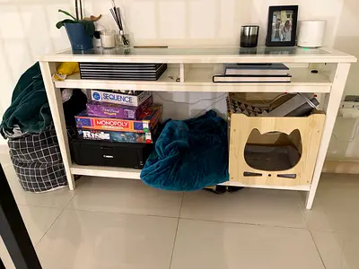 White Console Table / Media Unit with Storage Shelves - Good Condition
