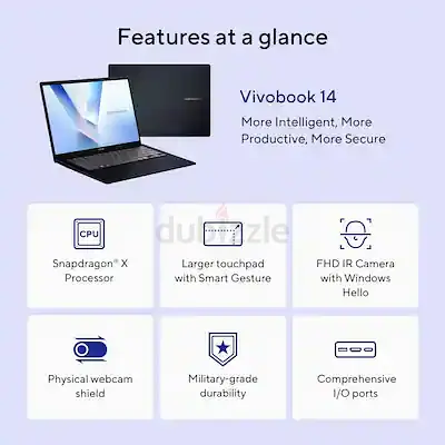 New ASUS Vivobook 14 14 FHD+ Laptop, Copilot+ PC 16GB Memory 512GB SSD, Quiet Blue,Snapdragon X