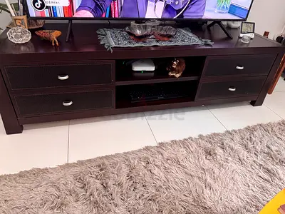 Dark Wood TV Entertainment Unit with Drawers - Good Condition