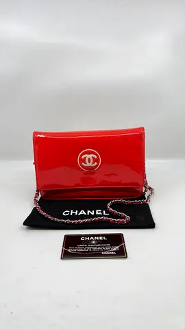 Chanel Red Patent Leather CC Wallet On Chain
