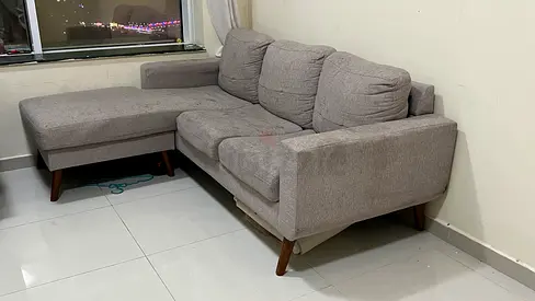 Grey L-shaped Fabric Sofa with Chaise - Good Condition
