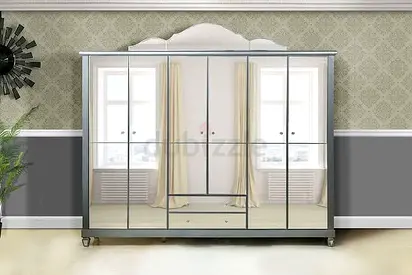 Large Mirrored Wardrobe / Armoire - 6-Door with Drawers