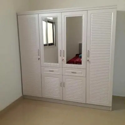 White 4-Door Wardrobe with Mirrors — Good Condition