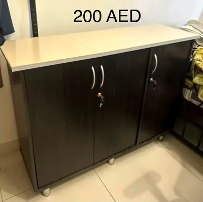 Kitchen Dark Wood Low Cabinet with Lockable Doors and White Top - 200 AED
