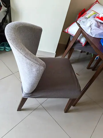Upholstered Dining Chair with Curved Back - Grey Fabric, Wooden Legs, quantity 6, price 35aed each