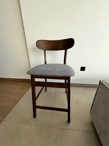 All 3 pcs Solid Wood Bar Stool with Grey Upholstered Seat - Good Condition