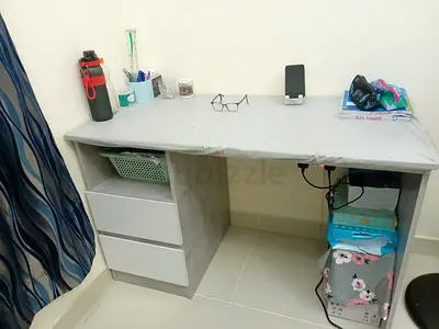 Compact Study Desk with Drawers — Light Grey, Good Condition