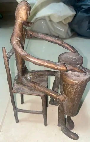 Antique Bronze-Style Drummer Figurine Sculpture