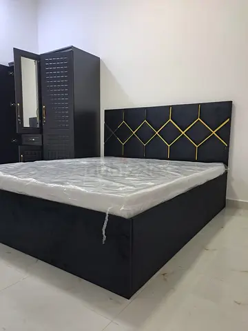 Brand New King Size bed frame with upholstered headboard and mattress - black