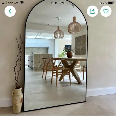Large Arched Floor Mirror with Thin Black Frame