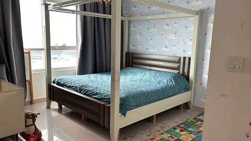 Wooden 4-Poster Double Bed in Good Condition - Kids/Guest Room Ready