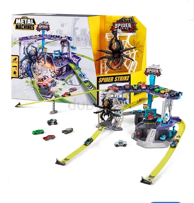 Spider Strike Metal Machines Playset with Track, Spider Figure and 5 Die-Cast Cars