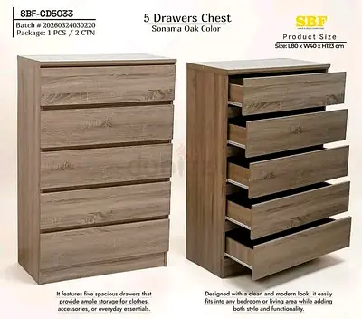 Sonoma Oak 5-Drawer Chest / Tall Dresser