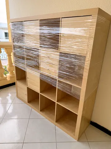 IKEA Kallax-style 12-cube shelf unit - light wood, good condition