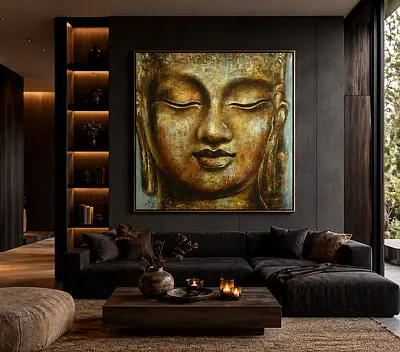 Large Original Buddha Oil Painting (Signed  Framed)