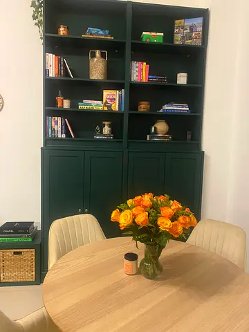 Large Painted Green Wooden Bookcase / Storage Cabinet