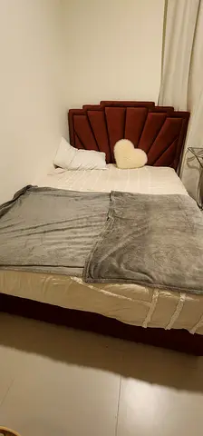 Upholstered Queen Bed with Velvet Headboard - Good Condition