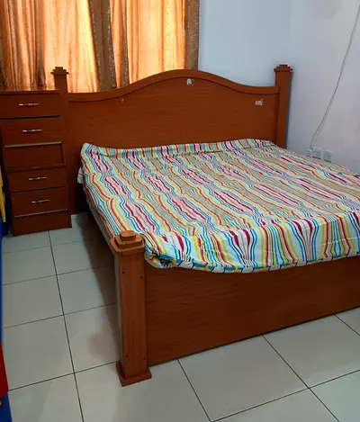 Wooden King-Size Bed with 2 Matching Bedside Tables  - Good Condition