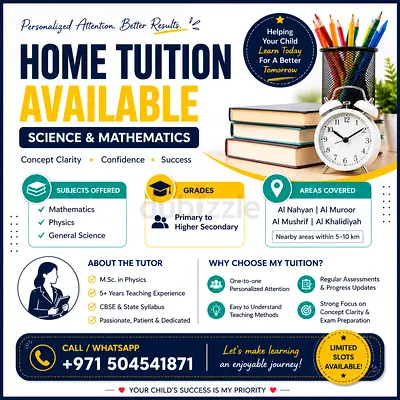 Experienced Science  Maths Tutor in Abu Dhabi | Physics CBSE Expert | Home Tuition