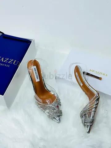 Aquazzura Clear Strap Silver Pointed Toe Mules - Size 36 to 41