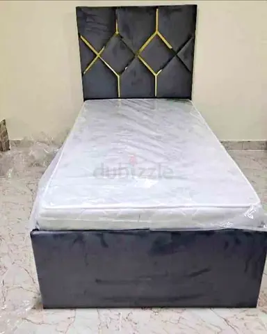 Single Upholstered Bed with Padded Headboard - Grey