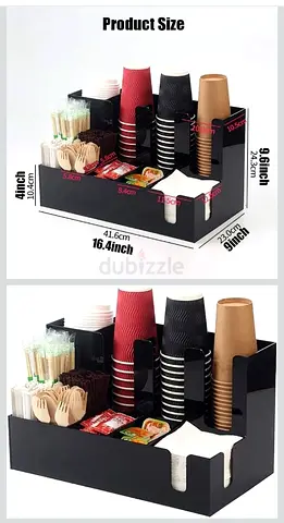 Countertop Coffee Station Organizer with Cup  Condiment Holders