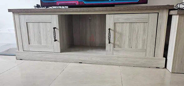 Light Wood TV Cabinet with Storage - 2 Doors, Open Shelf