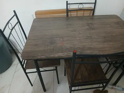 Wooden Top Dining Table with 4 Metal Frame Chairs - Compact Set