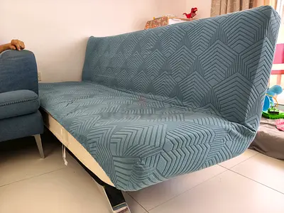 Blue 3-Seater Sofa Bed with Removable Cover 140AED