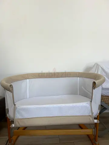 Beige Wooden Frame Baby Bassinet / next to me bassinet