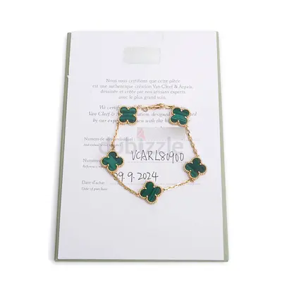 Authentic Van Cleef  Arpels 18k Yellow Gold Vintage 5 Motif Malachite Bracelet