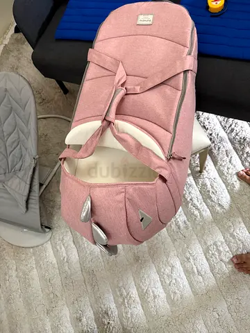 Pink Baby Moses Basket / Portable Bassinet with Hood — Good Condition