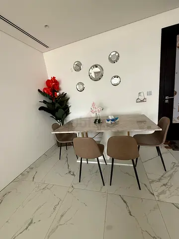 Modern Marble-Top Dining Table with 4 Upholstered Chairs