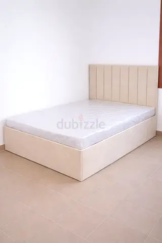 Brand New Beige Upholstered Double Bed with Headboard