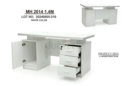 White Office Desk with Storage Drawers and Cabinet (140cm x 70cm x 75cm)