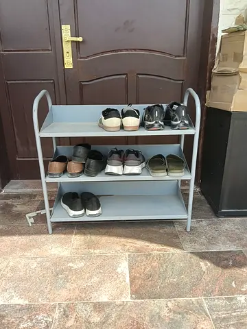 Compact 3-Tier Metal Shoe Rack - Light Grey