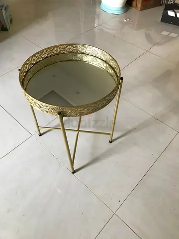 Round Gold Decorative Side Table with Mirror Top