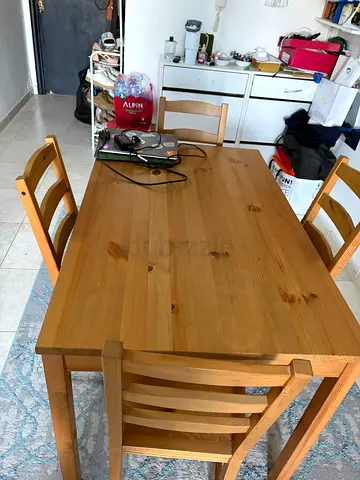 Solid Wood Dining Table with 4 Chairs - Light Pine