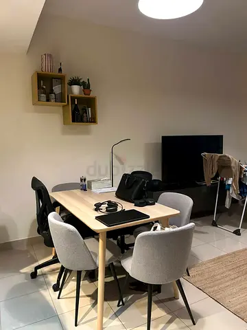 Wooden Dining Table with 4 Upholstered Chairs - Light grey, Good Condition