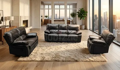 Dark Leather 3-Piece Sofa Set with Recliners - Excellent Condition