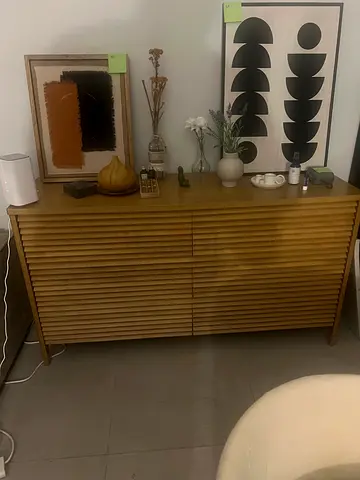 Wooden Slatted Sideboard / Console - Light Oak Finish