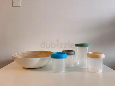 Set of 4 Small Food Storage Jars with Lids and Mixing Bowl