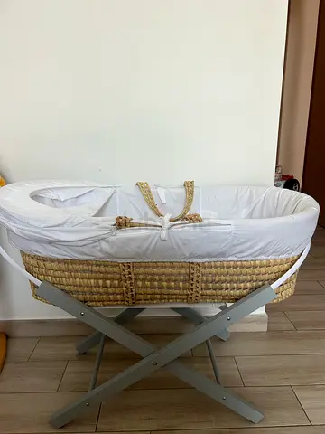 Handmade Wicker Moses Basket Bassinet with Stand - Lightly Used